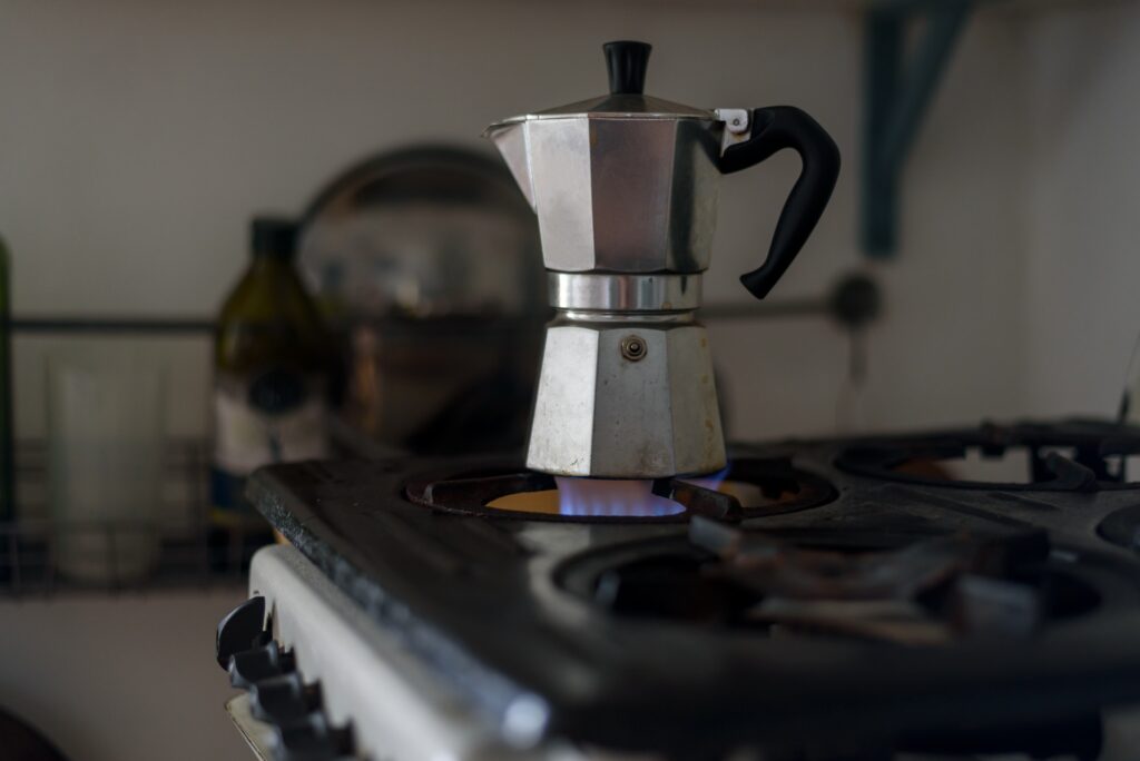 Moka coffeemaker on gas stove